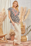 FLORAL EMBROIDERY PRINTED BLOUSE TOP - IVORY BLACK