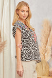 FLORAL EMBROIDERY PRINTED BLOUSE TOP - IVORY BLACK