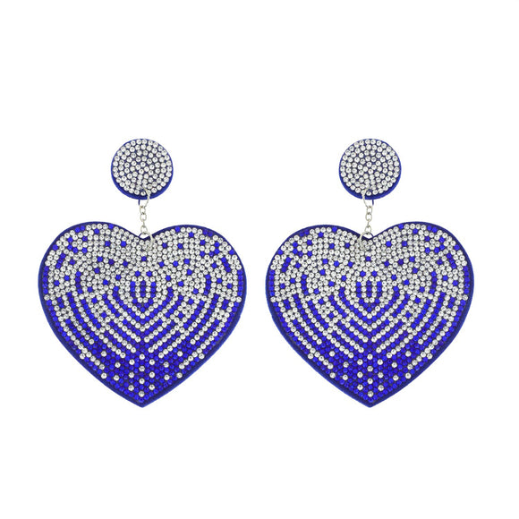 BLUE TWO TONE HEART SHAPED LONG DROP CRYSTAL EARRINGS