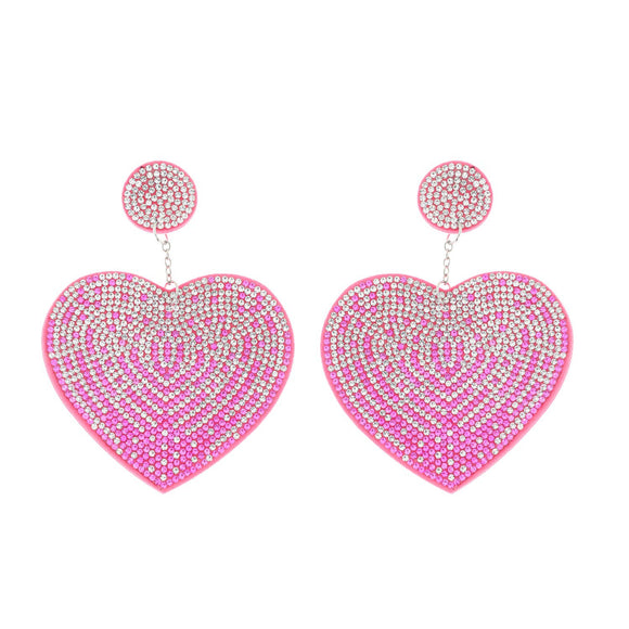 PINK TWO TONE HEART SHAPED LONG DROP CRYSTAL EARRINGS