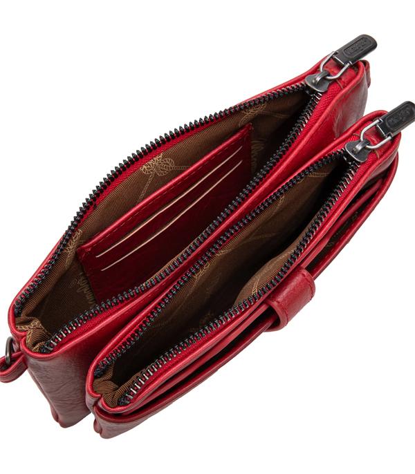 Wrangler Dual Zipper Compartment Crossbody Bag - Red