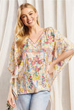 OVERSIZED FIT V NECKLINE PONCHO TUNIC TOP - MULTI COLOR