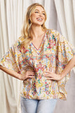 OVERSIZED FIT V NECKLINE PONCHO TUNIC TOP - MULTI COLOR