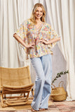 OVERSIZED FIT V NECKLINE PONCHO TUNIC TOP - MULTI COLOR