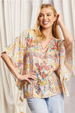 OVERSIZED FIT V NECKLINE PONCHO TUNIC TOP - MULTI COLOR
