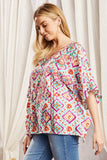V NECKLINE PONCHO TUNIC TOP - MULTI COLOR