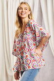 V NECKLINE PONCHO TUNIC TOP - MULTI COLOR