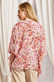 OVERSIZED FIT V NECKLINE PONCHO TUNIC TOP - RED MULTI COLOR