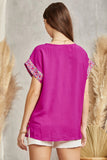 DOLMAN FLORAL EMBROIDERY TOP - MAGENTA