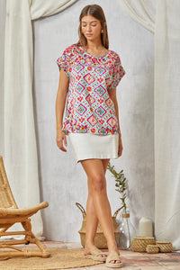 DOLMAN FLORAL EMBROIDERY TOP - IVORY MULTI
