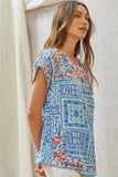 RELAXED DOLMAN EMBROIDERY TOP - AQUA MULTI COLOR