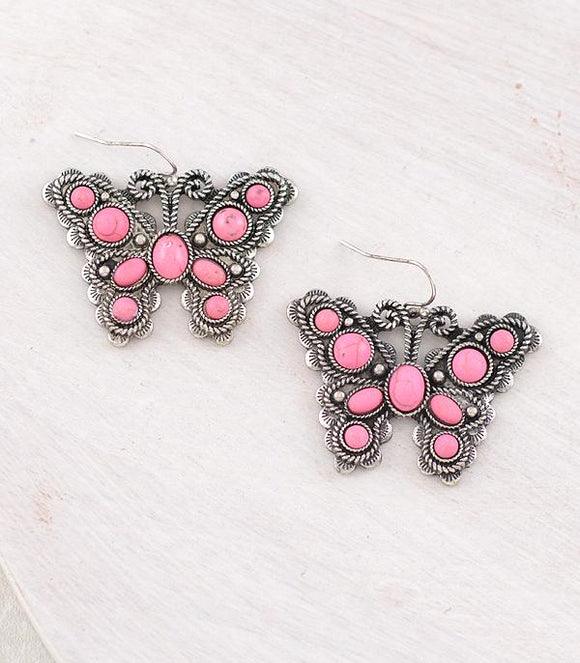 Western Pink Butterfly Concho Earrings