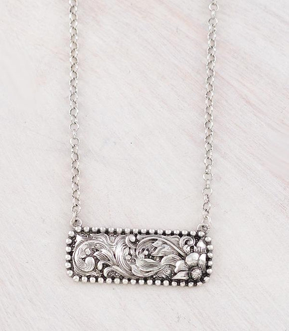 Western Floral Tooling Bar Necklace