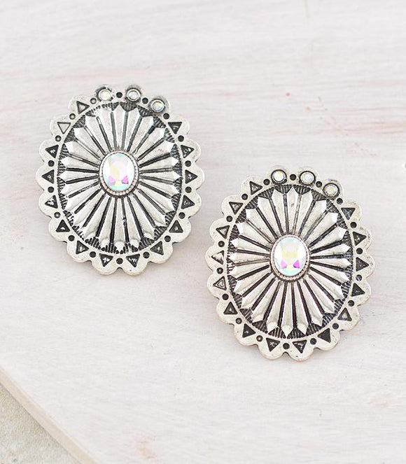Western Oversized Concho Earrings - Silver