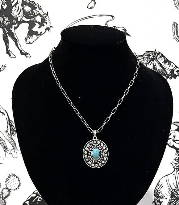 Western Turquoise Stone Concho Necklace