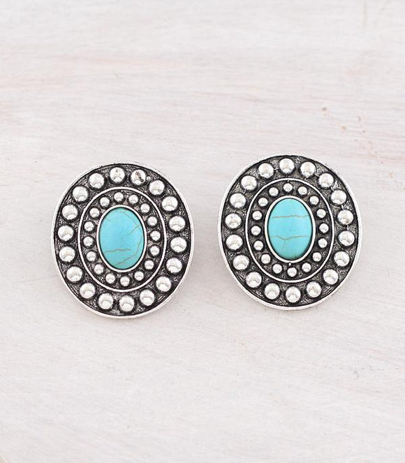 Western Turquoise Concho Post Back Earrings