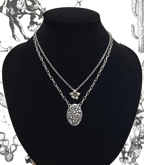 Western Floral Tooling Pendant Necklace
