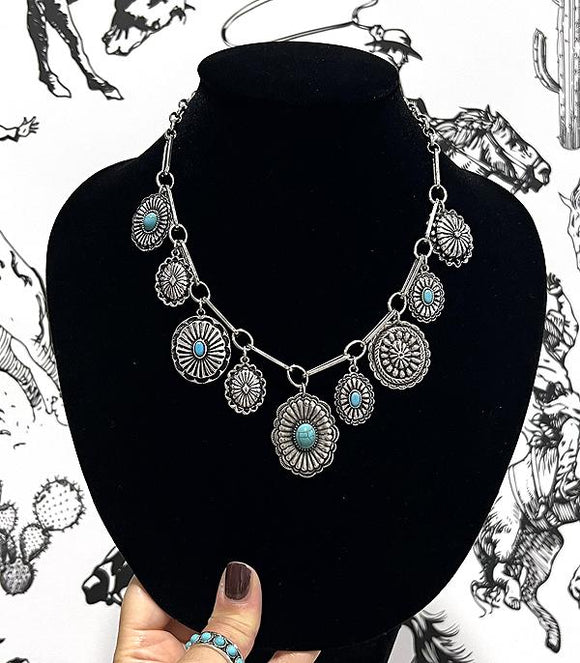 Western Turqouise Concho Charm Necklace