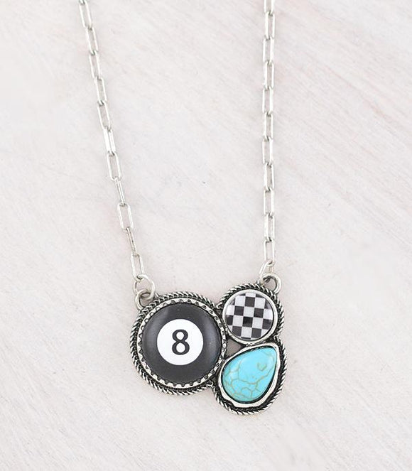 Western Eight Ball Checkered Turquoise Necklace