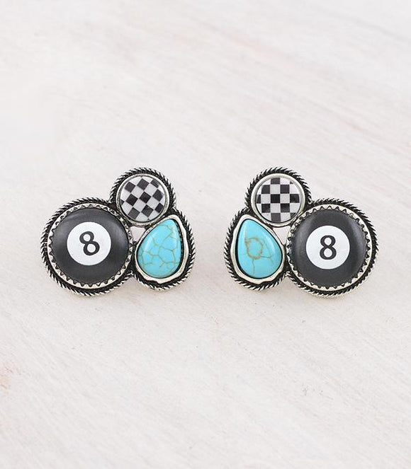 Western Turquoise Eight Ball Earrings
