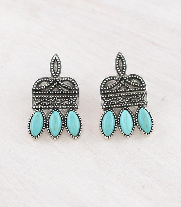 Western Boot Stitch Post Back Turquoise Stone Earrings
