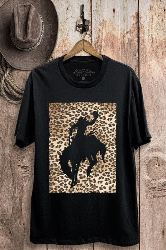 LEOPARD COWBOY WESTERN TEE - BLACK