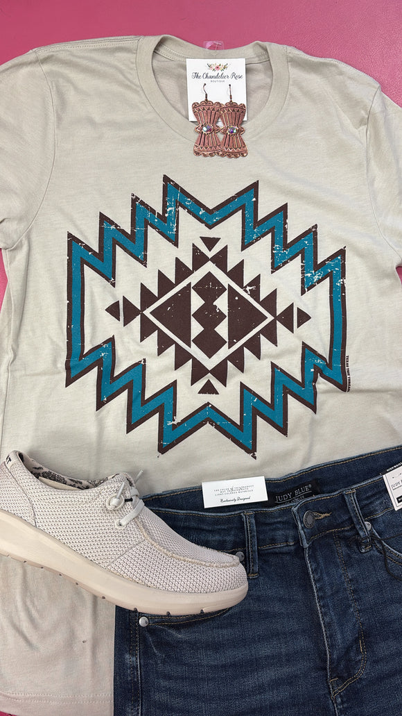 ASHTYN AZTEC TEE - HEATHER DUST