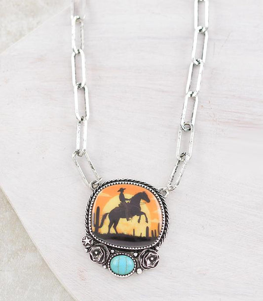 WESTERN COWBOY CONCHO PENDANT  NECKLACE