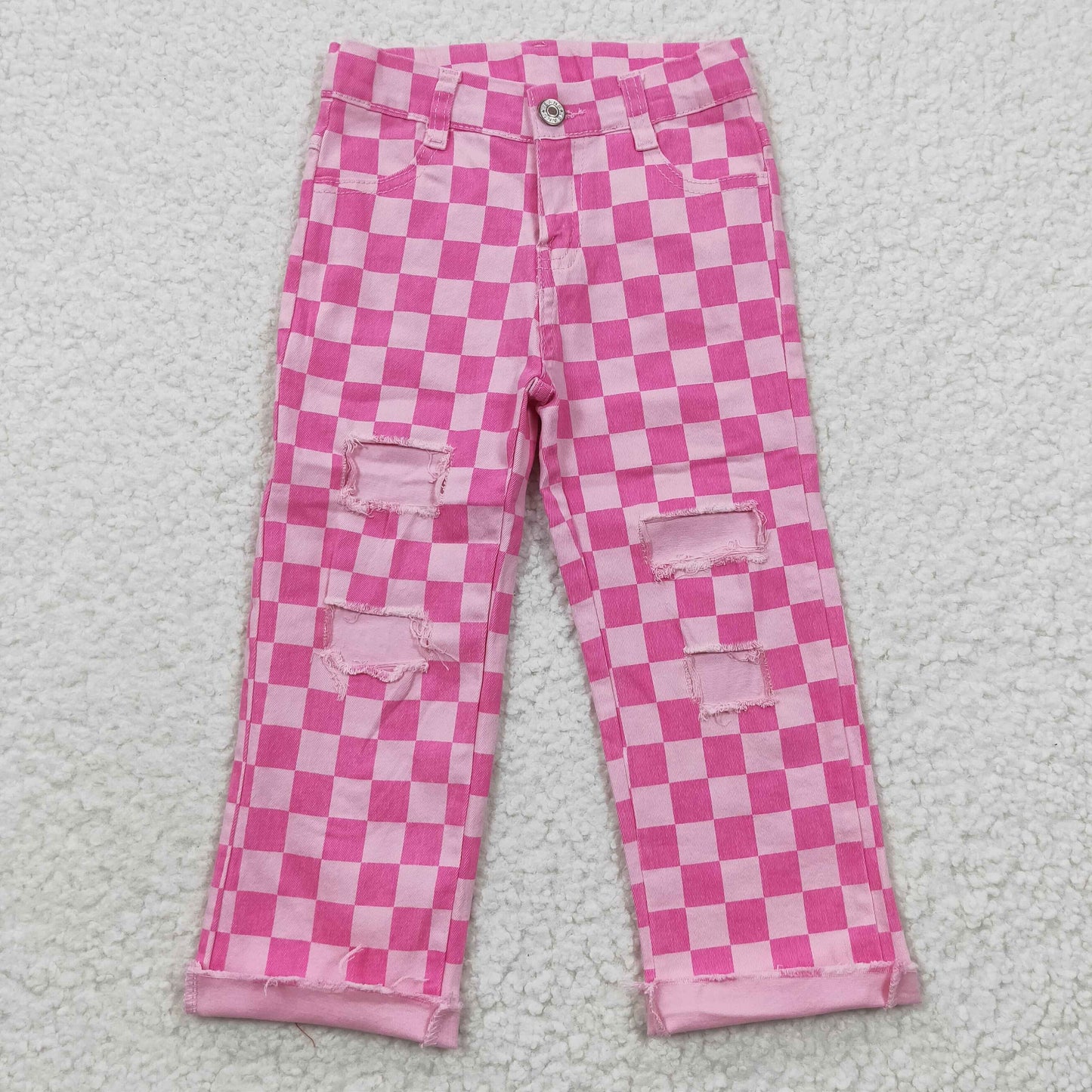 PINK CHECKERED DENIM YOUTH JEANS