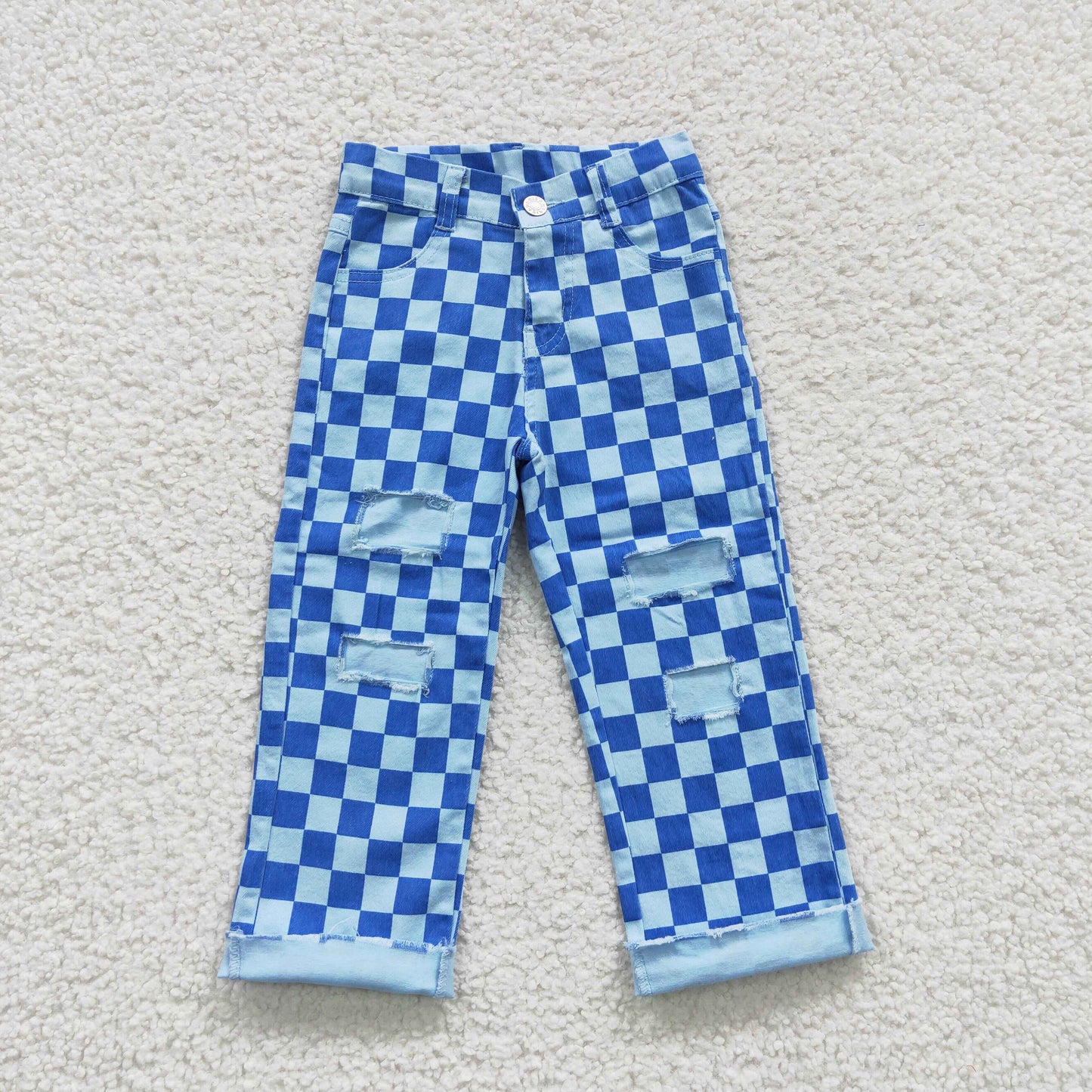BLUE CHECKERED DENIM YOUTH JEANS