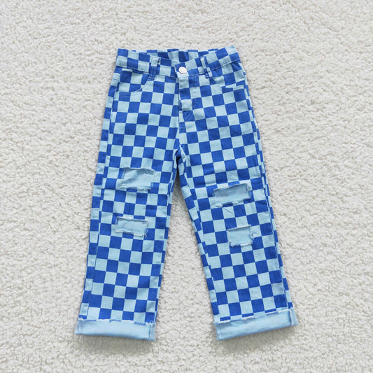 BLUE CHECKERED DENIM YOUTH JEANS