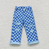 BLUE CHECKERED DENIM YOUTH JEANS
