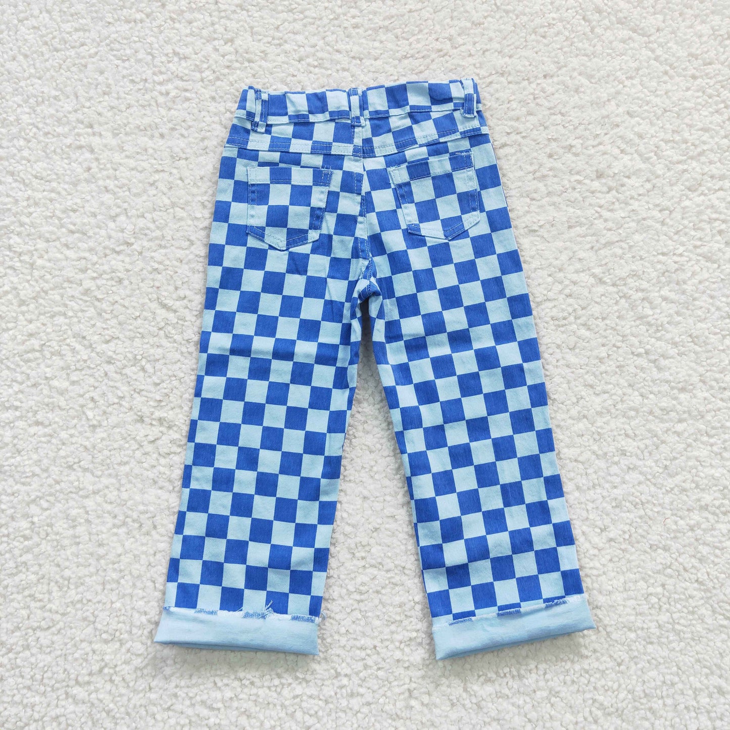 BLUE CHECKERED DENIM YOUTH JEANS