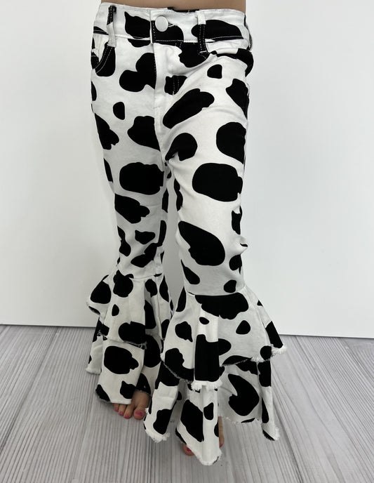 COW PRINT DENIM FLARES