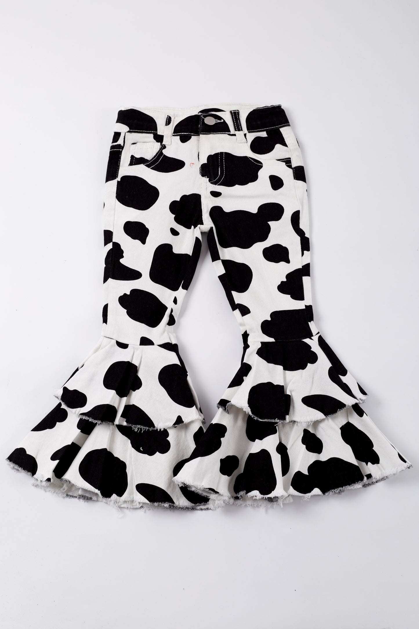 COW PRINT DENIM FLARES