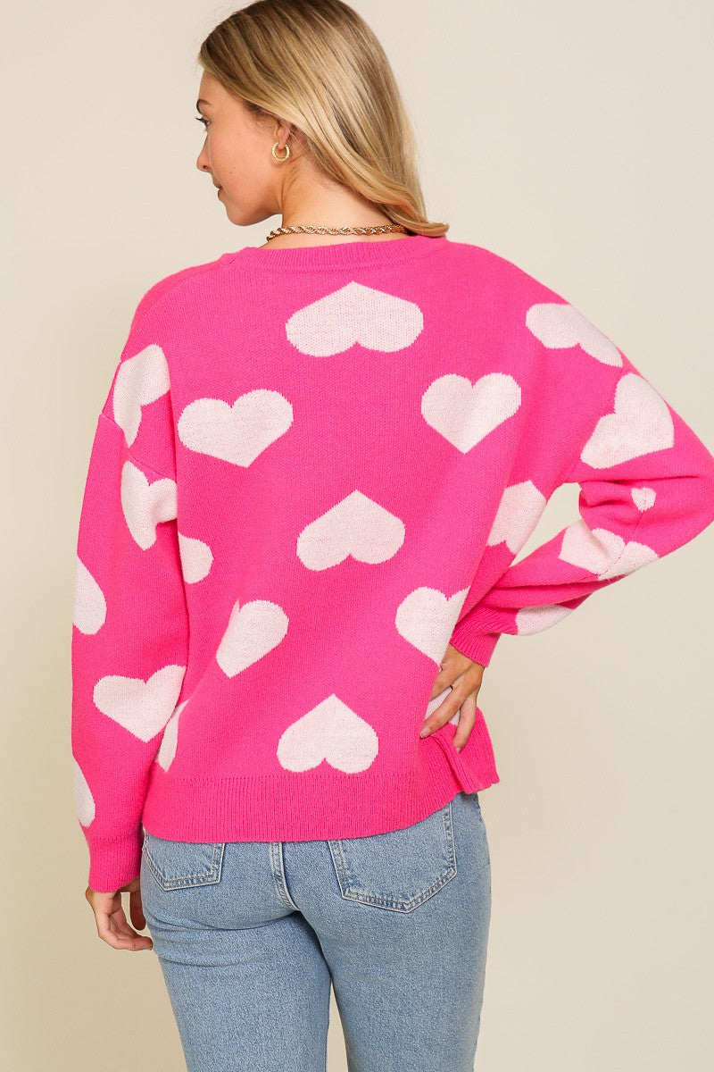 HEART VALENTINE'S DAY SWEATER - PINK WHITE