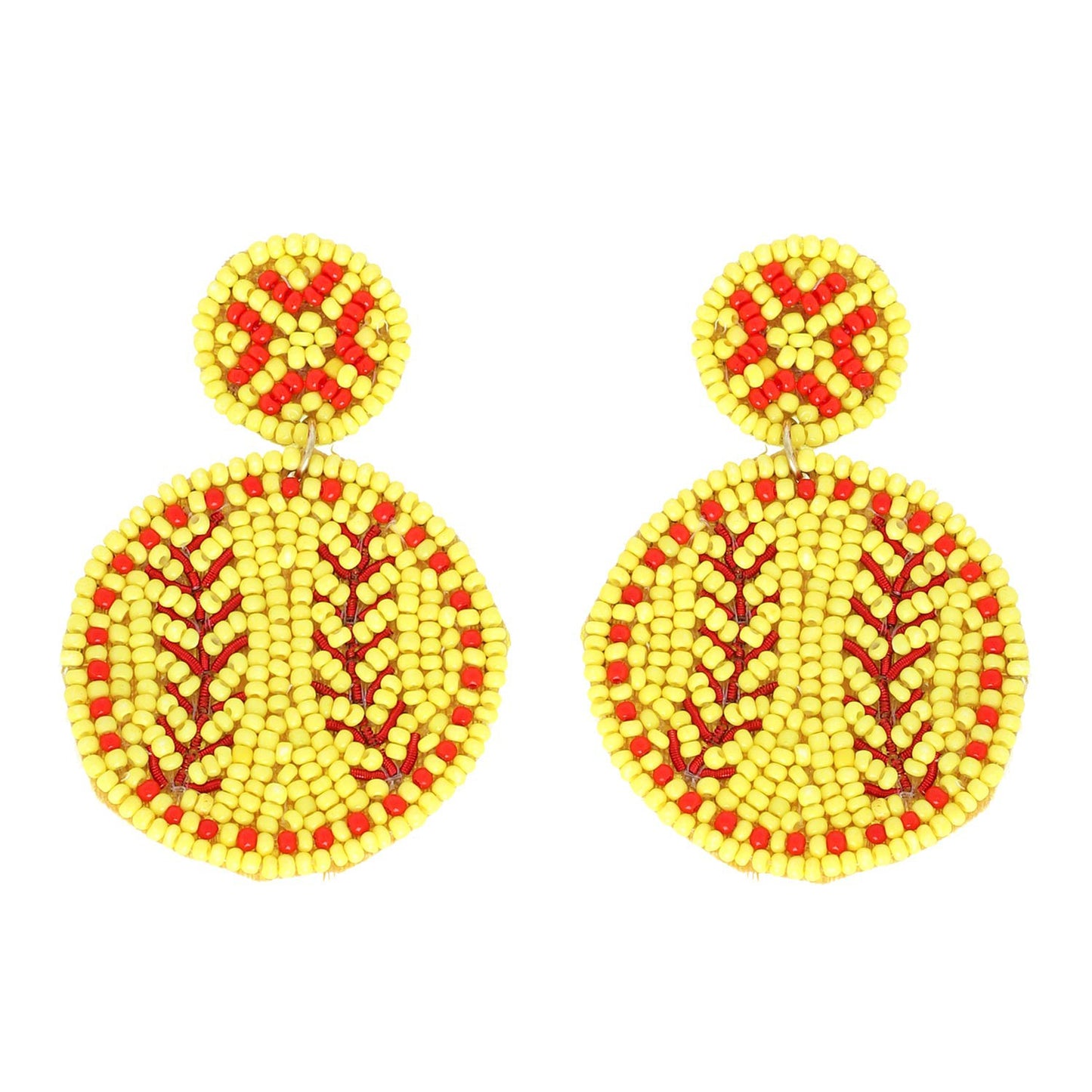 GAME DAY SOFTBALL HANDMADE BEADED EMBROIDERY DROP EARRINGS