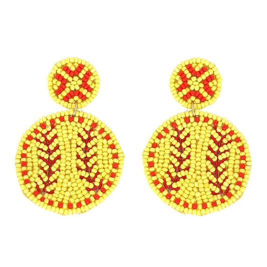 GAME DAY SOFTBALL HANDMADE BEADED EMBROIDERY DROP EARRINGS