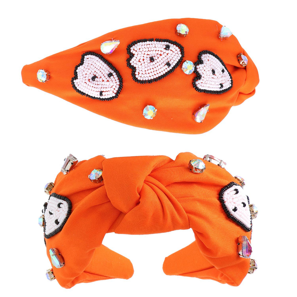 Ghost Beaded Halloween Knotted Headband - Orange