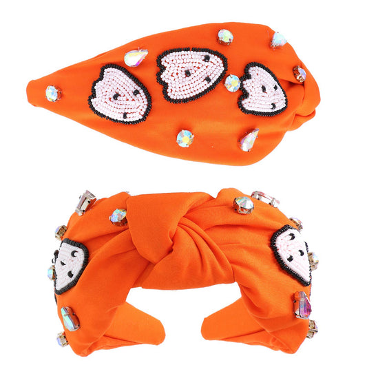 Ghost Beaded Halloween Knotted Headband - Orange