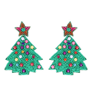 CHRISTMAS TREE JEWELED EARRINGS - GREEN