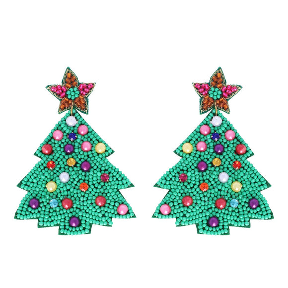 CHRISTMAS TREE JEWELED EARRINGS - GREEN