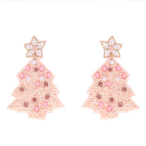 CHRISTMAS TREE JEWELED EARRINGS - PINK