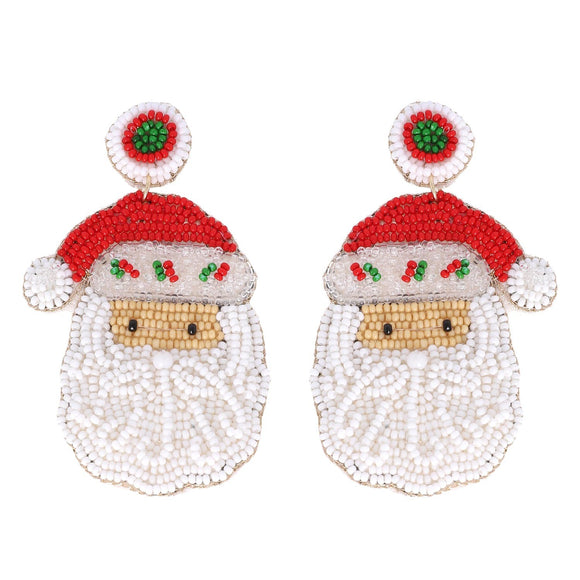 SANTA CLAUS VINTAGE CHRISTMAS BEADED EARRINGS