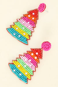 RAINBOW CHRISTMAS TREE BEADED EARRINGS