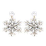 WHITE CHRISTMAS SNOWFLAKE BEADED EARRINGS