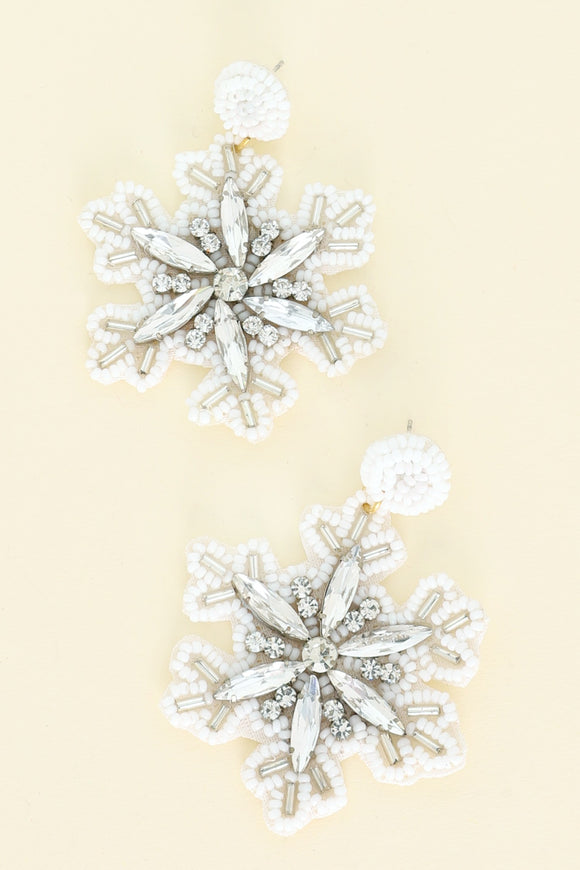 WHITE CHRISTMAS SNOWFLAKE BEADED EARRINGS