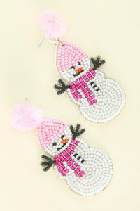 POM POM SNOWMAN CHRISTMAS BEADED EARRINGS