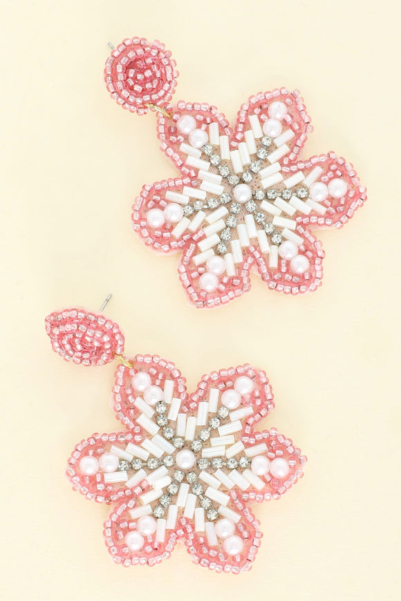 JEWELED SNOWFLAKE BEADED CHRISTMAS EARRINGS