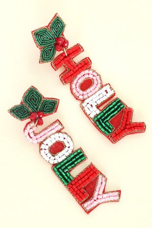 HOLLY JOLLY CHRISTMAS BEADED LONG DROP EARRINGS